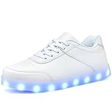 Unisex Leuchtende Schuhe LED Turnschuhe USB Aufladen Paar Schuhe High Top für Damen Herren Blinkende Turnschuhe, Dbwhite, 46 EU