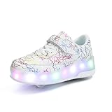 HUSKSWARE Rollschuhe,2 Rollen Skateboardschuhe,verstellbare multifunktionale Sportschuhe,USB-Lademodus, für Jungen und Mädchen, Weiß 36 EU.
