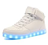 Voovix Kinder High-Top LED Schuhe Blinkende Sneaker für Jungen und Mädchen White36