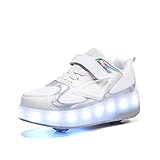Blinkend LED Skateboard Schuhe mit 2 Rollen Damen Lichter Leuchtend Rollschuhe Automatisch Einziehbar Rollerblades Sneaker Kinderschuhe für Jungen Mädchen Kinder Größe 34
