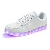 Padgene Damen Herren LED leuchtet Turnschuhe High Top Blinken Trainer USB Ladekabel Spitze bis Paare Schuhe, Weiß, 40 EU
