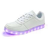 Padgene Damen Herren LED leuchtet Turnschuhe High Top Blinken Trainer USB Ladekabel Spitze bis Paare Schuhe, Weiß, 36 EU