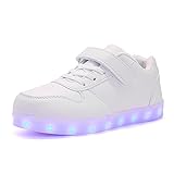 Voovix Unisex-Kinder Licht Schuhe mit Fernbedienung Led Leuchtende Blinkende Low-top Sneaker USB Aufladen Shoes für Mädchen und Jungen(Weiß,EU37/CN37)