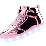 APTESOL Kinder LED Schuhe High-Top Licht Blinkt Sneaker USB Aufladen Shoes für Jungen und Mädchen [Spiegel Rosa, EU35]