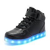 Rojeam Unisex Erwachsene High-Top LED Schuhe Sportschuhe USB Lade Outdoor Leichtathletik Beiläufige Paare Schuhe Sneaker Für Damen Herren Jungen Mädchen Kinder Schwarz 39 EU