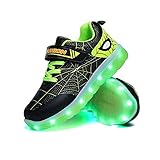 YUNICUS Jungenschuhe - LED Light Up Schuhe USB Wiederaufladbare blinkende Turnschuhe für Kleinkinder Kinder Jungen Mädchen (Schwarz Grün 31 EU)