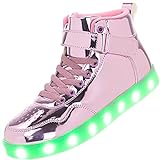 APTESOL Kinder LED Schuhe High-Top Licht Blinkt Sneaker USB Aufladen Shoes für Jungen und Mädchen [Spiegel Rosa, EU27]