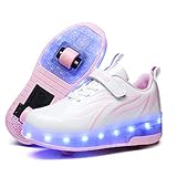 LED USB wiederaufladbar Lichter blinkende Farbe wechselnde Schuhe Multisport Outdoor auf Rollen Sport Gymnastik Sneakers mit Rolle Mädchen Jungen, Rose1689 Doppelrad, 28 EU