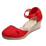 IQYU Sketches Damenschuhe 37 Frauen Frauen Retro-Leinen Leinwandkeilchen Runde Zehen Gelegenheitssandalen Basketball Schuhe Damen Hoch