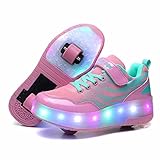 LED Blinkend Skateboard Schuhe mit Rollen Rollschuhe Schuhe mit Doppelt Rollen Automatisch Einziehbar Gymnastik Rollerblades Sneaker Kinderschuhe für Jungen Mädchen Kinder
