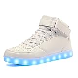 Voovix Kinder High-Top LED Licht Blinkt Sneaker mit Fernbedienung-USB Aufladen LED Schuhe für Jungen und Mädchen(Weiß,34)
