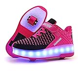 Lovelysi Unisex Jungen Mädchen LED Licht Skateboardschuhe mit Rollen Drucktaste Einstellbare,USB Wiederaufladbar,Inline Skates,Outdoor Sport Gymnastik Running Sneaker