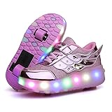 Lovelysi Unisex Jungen Mädchen LED Licht Skateboardschuhe mit Rollen Drucktaste Einstellbare,USB Wiederaufladbar,Inline Skates,Outdoor Sport Gymnastik Running Sneaker